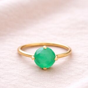 Green Chalcedony Ring • Gold Tone Faceted Gem • Stackable • Choose Size